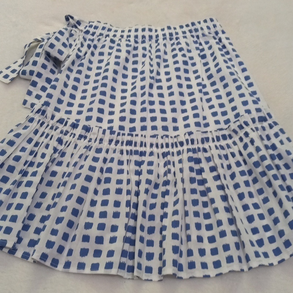 Vineyard Vines Painterly Grid Blue White Faux Wrap Ruffle Mini Skirt - Picture 3 of 15